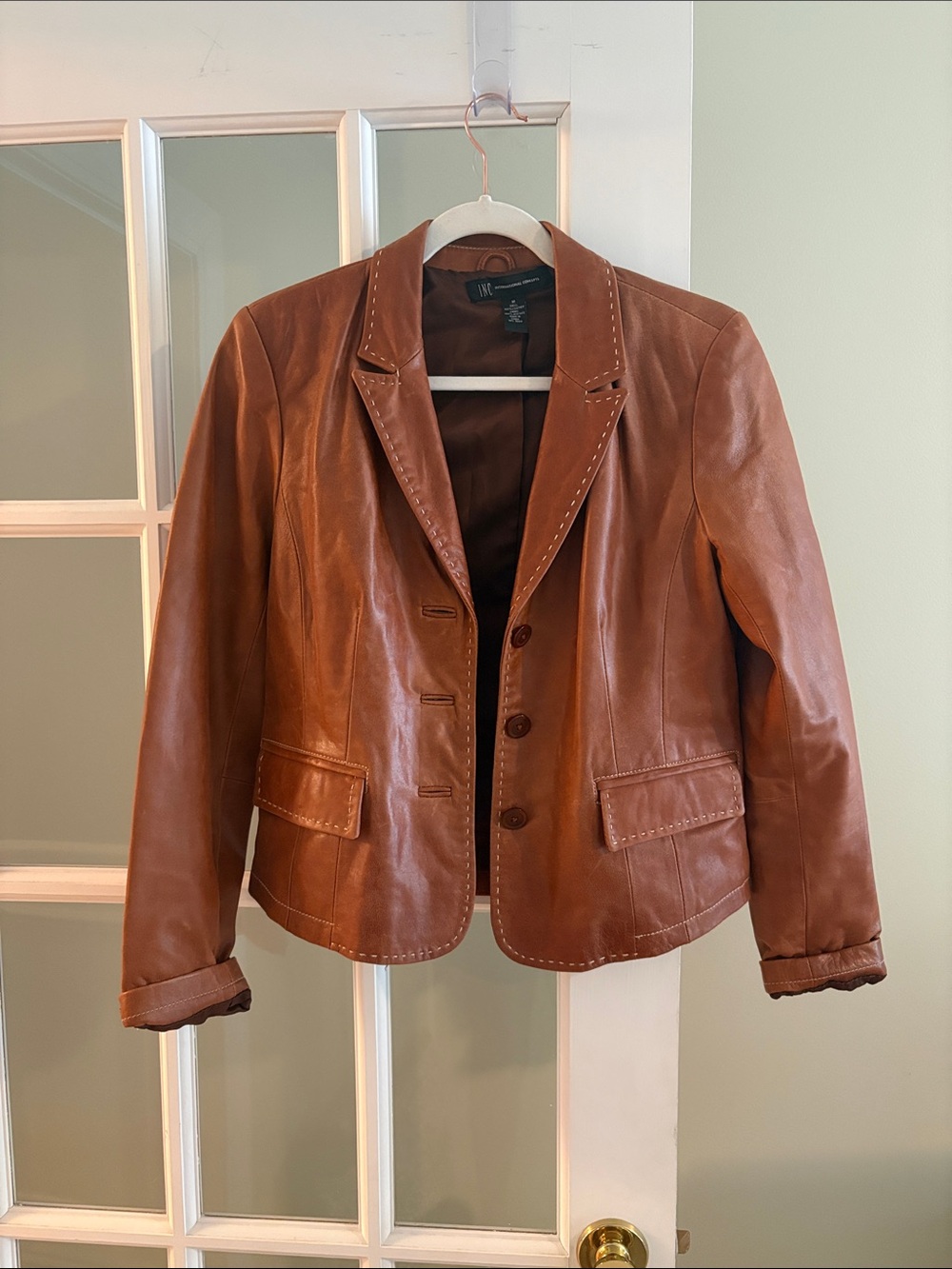 INC International Concepts Brown Leather Blazer Jacket